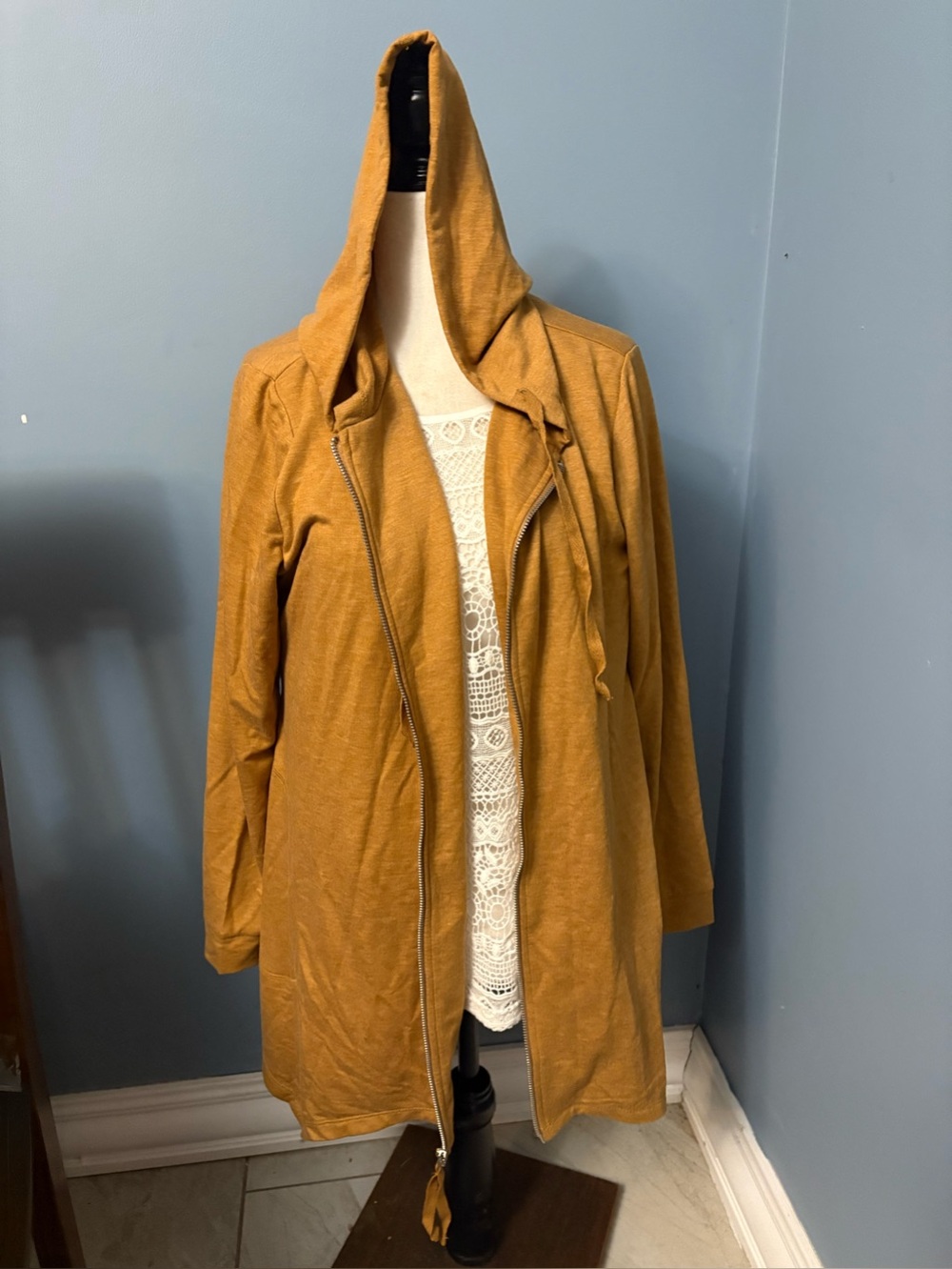 LOGO by Lori Goldstein Hooded Trench Coat in Mustard